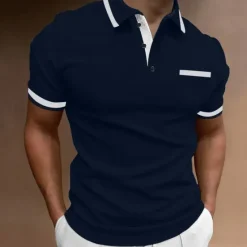 Clearance OUKU Men's Polo Shirts Golf Shirt Casual Sports Lapel Short Sleeve Fashion Basic Color Block Patchwork Front Pocket Summer Regular Fit White Red Navy Blue Blue Gray Polo Shirts
