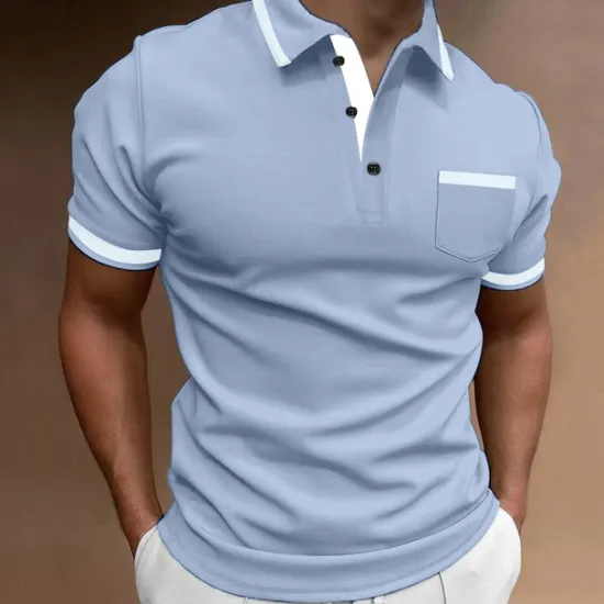 Clearance OUKU Men's Polo Shirts Golf Shirt Casual Sports Lapel Short Sleeve Fashion Basic Color Block Patchwork Front Pocket Summer Regular Fit White Red Navy Blue Blue Gray Polo Shirts