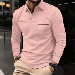 Hot OUKU Men's Polo Shirts Golf Shirt Casual Holiday Lapel Classic Long Sleeve Fashion Basic Plain Solid / Plain Color Buttons Summer Regular Fit claret Light Gray Dark-Gray Black White Pink Polo Shirts