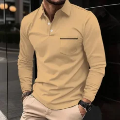 Hot OUKU Men's Polo Shirts Golf Shirt Casual Holiday Lapel Classic Long Sleeve Fashion Basic Plain Solid / Plain Color Buttons Summer Regular Fit claret Light Gray Dark-Gray Black White Pink Polo Shirts