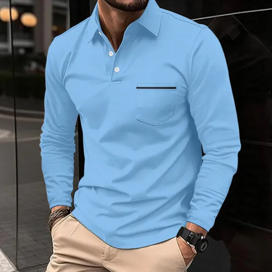 Hot OUKU Men's Polo Shirts Golf Shirt Casual Holiday Lapel Classic Long Sleeve Fashion Basic Plain Solid / Plain Color Buttons Summer Regular Fit claret Light Gray Dark-Gray Black White Pink Polo Shirts
