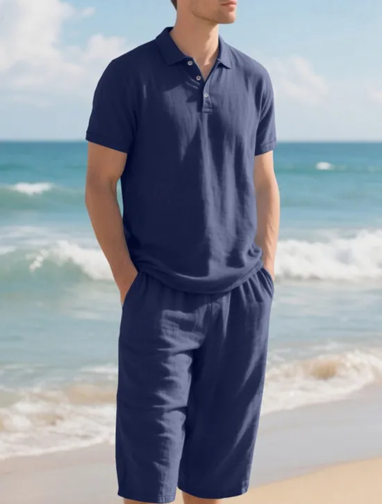 OUKU Men's Polo Shirts Golf Shirt Outdoor Daily Wear Lapel Short Sleeve Fashion Hawaiian Plain 2 Piece Summer Regular Fit Black White Navy Blue Khaki Army Green Light Sky Blue Polo Shirts
