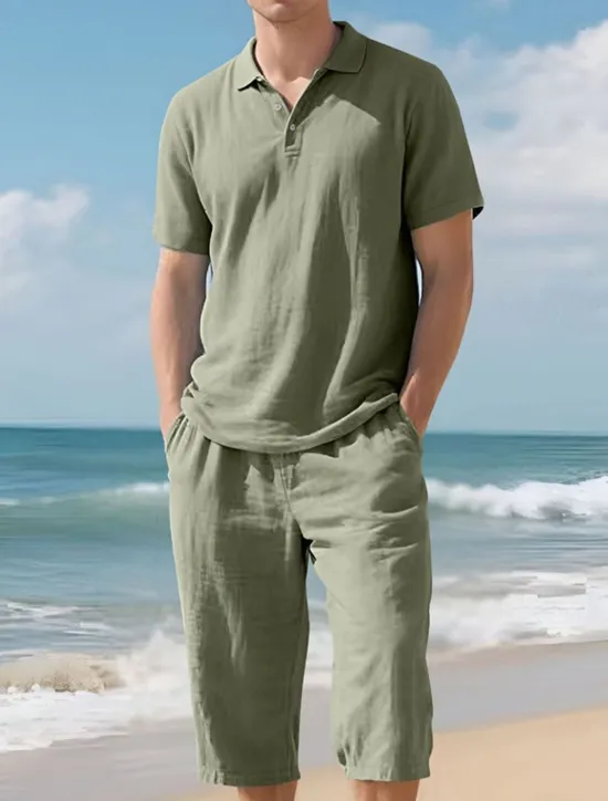 OUKU Men's Polo Shirts Golf Shirt Outdoor Daily Wear Lapel Short Sleeve Fashion Hawaiian Plain 2 Piece Summer Regular Fit Black White Navy Blue Khaki Army Green Light Sky Blue Polo Shirts