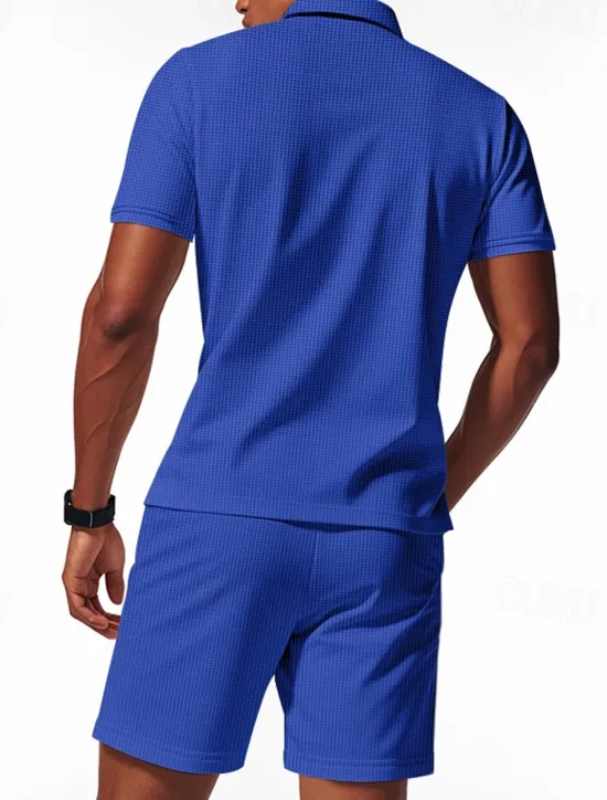 Hot OUKU Men's Polo Shirts Quarter Zip Polo Outdoor Daily Wear Lapel Short Sleeve Fashion Hawaiian Plain 2 Piece Summer Regular Fit Black White Navy Blue Royal Blue Green Khaki Polo Shirts