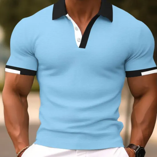 Best OUKU Men's Polo Shirts Sports Polo Shirts Casual Sports Ribbed Polo Collar Short Sleeve Fashion Basic Solid Color Classic Style Summer Regular Fit Black White Light Green Red Light Blue Polo Shirts