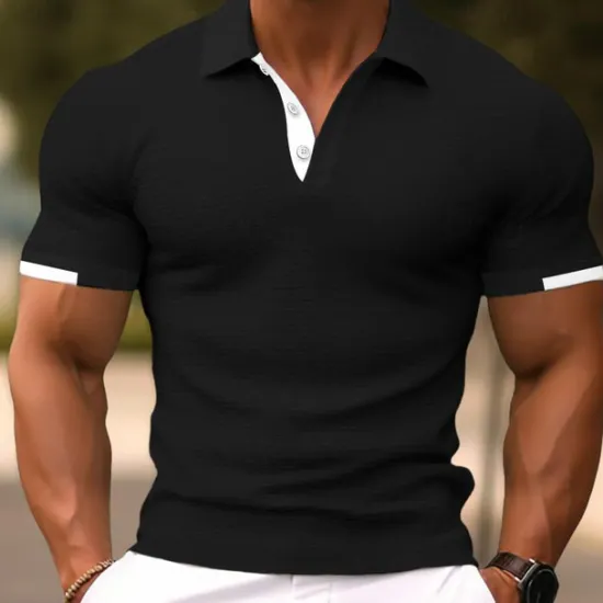 Best OUKU Men's Polo Shirts Sports Polo Shirts Casual Sports Ribbed Polo Collar Short Sleeve Fashion Basic Solid Color Classic Style Summer Regular Fit Black White Light Green Red Light Blue Polo Shirts