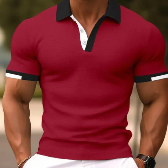 Best OUKU Men's Polo Shirts Sports Polo Shirts Casual Sports Ribbed Polo Collar Short Sleeve Fashion Basic Solid Color Classic Style Summer Regular Fit Black White Light Green Red Light Blue Polo Shirts