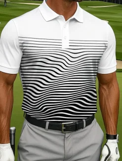 Hot OUKU Men's Polo Sports Polo Shirts Casual Sports Turndown Short Sleeve Geometric Golf Buttons Summer Violet Black Blue Light Blue Polo