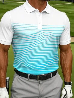 Hot OUKU Men's Polo Sports Polo Shirts Casual Sports Turndown Short Sleeve Geometric Golf Buttons Summer Violet Black Blue Light Blue Polo