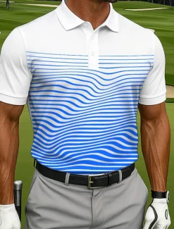 Hot OUKU Men's Polo Sports Polo Shirts Casual Sports Turndown Short Sleeve Geometric Golf Buttons Summer Violet Black Blue Light Blue Polo