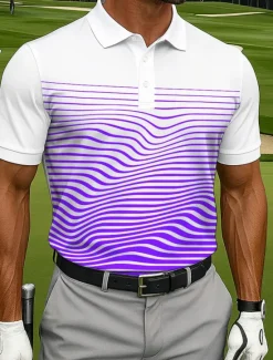 Hot OUKU Men's Polo Sports Polo Shirts Casual Sports Turndown Short Sleeve Geometric Golf Buttons Summer Violet Black Blue Light Blue Polo