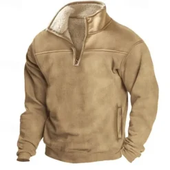 Online OUKU Men's Polo Sweatshirt Polar Fleece Quarter Zip Sweatshirt Half Zip Plain Pocket Sports & Outdoor Daily Holiday Polyester Streetwear Basic Casual Winter Autumn / Fall Clothing Apparel Hoodies Khaki