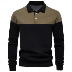 Sale OUKU Men's Polo Sweatshirt Yellow Army Green Red Blue Green Lapel Color Block Casual Daily Sports Casual Spring & Fall Clothing Apparel Hoodies Sweatshirts Long Sleeve
