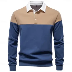 Sale OUKU Men's Polo Sweatshirt Yellow Army Green Red Blue Green Lapel Color Block Casual Daily Sports Casual Spring & Fall Clothing Apparel Hoodies Sweatshirts Long Sleeve