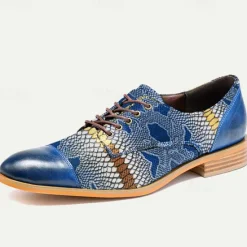 Hot OUKU Men's Premium Cowhide Leather Oxford Shoes with Snake Print – Casual Dress Shoes for Formal & Party Occasions Blue