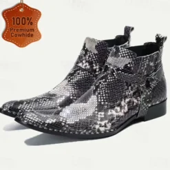 Best OUKU Men's Premium Cowhide Leather Ankle Boots with Snakeskin Pattern – Stylish Western Motorcycle Boots for Biker Events and Casual Wear Black