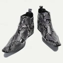 Best OUKU Men's Premium Cowhide Leather Ankle Boots with Snakeskin Pattern – Stylish Western Motorcycle Boots for Biker Events and Casual Wear Black