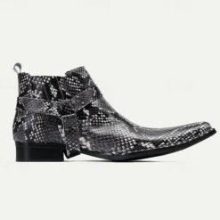 Best OUKU Men's Premium Cowhide Leather Ankle Boots with Snakeskin Pattern – Stylish Western Motorcycle Boots for Biker Events and Casual Wear Black