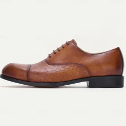 New OUKU Men's Premium Cowhide Oxford Shoes with Woven Leather Design, Classic Lace-Up Style for Formal and Business Occasions