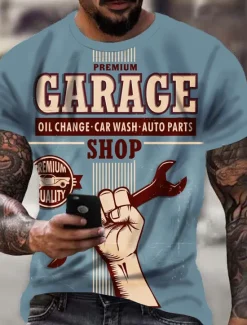 Outlet OUKU Men's Premium Garage Shop T shirt Tee Retro Shirts Short Sleeve T shirt 3D Print Crew Neck Shirt Vintage Designer Sportswear Casual Daily Summer Clothing Apparel