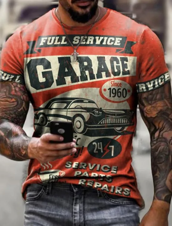 Outlet OUKU Men's Premium Garage Shop T shirt Tee Retro Shirts Short Sleeve T shirt 3D Print Crew Neck Shirt Vintage Designer Sportswear Casual Daily Summer Clothing Apparel