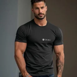 Outlet OUKU Men's Print T Shirt Tee Top 100% Cotton Short Sleeve Graphic Shirt White Gray Comfortable Tee Street Sports Outdoor Fashion Designer Clothing
