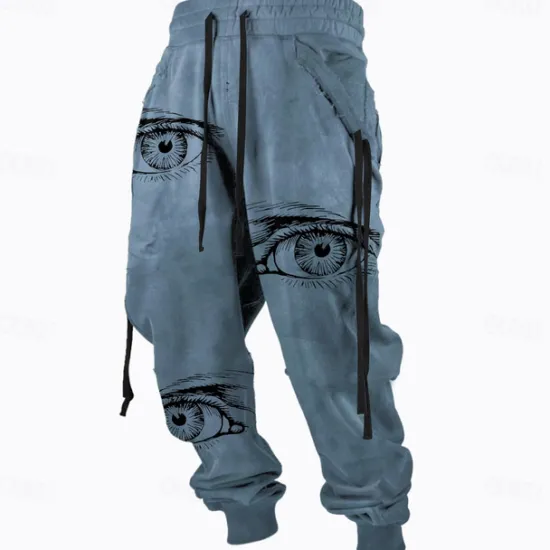 New OUKU Men's Printed Big Eyes Sweatpants Trousers Mid Waist Drawstring Elastic Waist Active Vintage Casual Outdoor Vacation Streetwear with Pockets Spring Fall 3D Print Red Blue Orange