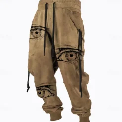 New OUKU Men's Printed Big Eyes Sweatpants Trousers Mid Waist Drawstring Elastic Waist Active Vintage Casual Outdoor Vacation Streetwear with Pockets Spring Fall 3D Print Red Blue Orange