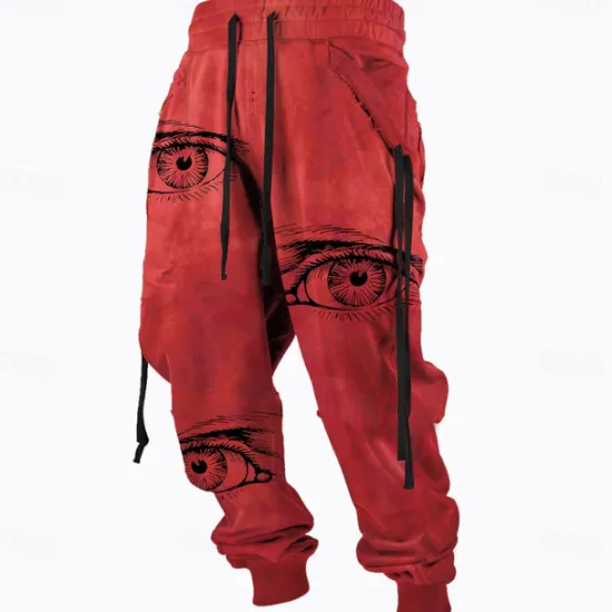 New OUKU Men's Printed Big Eyes Sweatpants Trousers Mid Waist Drawstring Elastic Waist Active Vintage Casual Outdoor Vacation Streetwear with Pockets Spring Fall 3D Print Red Blue Orange