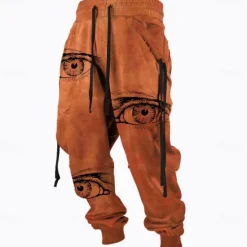 New OUKU Men's Printed Big Eyes Sweatpants Trousers Mid Waist Drawstring Elastic Waist Active Vintage Casual Outdoor Vacation Streetwear with Pockets Spring Fall 3D Print Red Blue Orange