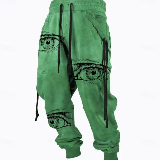 New OUKU Men's Printed Big Eyes Sweatpants Trousers Mid Waist Drawstring Elastic Waist Active Vintage Casual Outdoor Vacation Streetwear with Pockets Spring Fall 3D Print Red Blue Orange