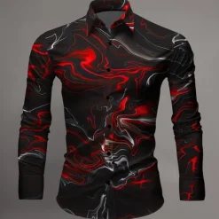 Outlet OUKU Men's Printed Shirts Long Sleeve Subcultural Vacation Party Street Spring & Summer Turndown Print Button-Down Red+Pink Red Navy Blue Blue Purple