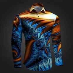 Outlet OUKU Men's Printed Shirts Long Sleeve Subcultural Vacation Party Street Spring & Summer Turndown Print Button-Down Red+Pink Red Navy Blue Blue Purple