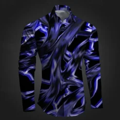 Outlet OUKU Men's Printed Shirts Long Sleeve Subcultural Vacation Party Street Spring & Summer Turndown Print Button-Down Red+Pink Red Navy Blue Blue Purple