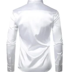 Clearance OUKU Men's Prom Shirt Disco Shirt Satin Silk Shirt Tuxedo Shirts Solid Color Wedding Party Black White Red Blue Long Sleeve Turndown Summer Spring Clothing Apparel Sequins