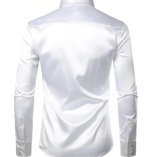 Clearance OUKU Men's Prom Shirt Disco Shirt Satin Silk Shirt Tuxedo Shirts Solid Color Wedding Party Black White Red Blue Long Sleeve Turndown Summer Spring Clothing Apparel Sequins