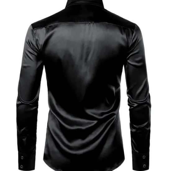 Clearance OUKU Men's Prom Shirt Disco Shirt Satin Silk Shirt Tuxedo Shirts Solid Color Wedding Party Black White Red Blue Long Sleeve Turndown Summer Spring Clothing Apparel Sequins