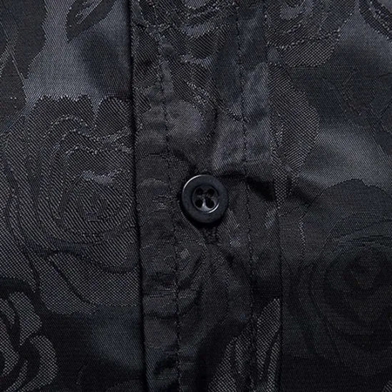 Hot OUKU Men's Prom Shirt Satin Silk Shirt Graphic Wedding Party Silver Black Wine Navy Blue Long Sleeve Turndown Clothing Apparel Button-Down