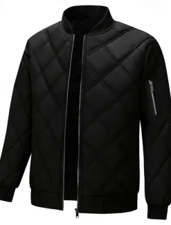 Best OUKU Men's Puffer Jacket Bomber Jacket Padded Zipper Pocket Polyster Pocket Outdoor Date Casual Daily Regular Fashion Casual Thermal Warm Windproof Winter Plain Dark Grey Black Puffer Jacket
