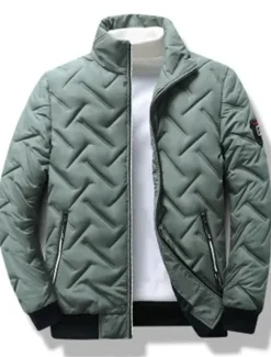 Hot OUKU Men's Puffer Jacket Bomber Jacket Quilted Jacket Full Zip Casual Daily Wear Regular Casual Daily Trendy Windproof Warm Fall Winter Stripes and Plaid Black Light Green Royal Blue Gray Puffer Jacket
