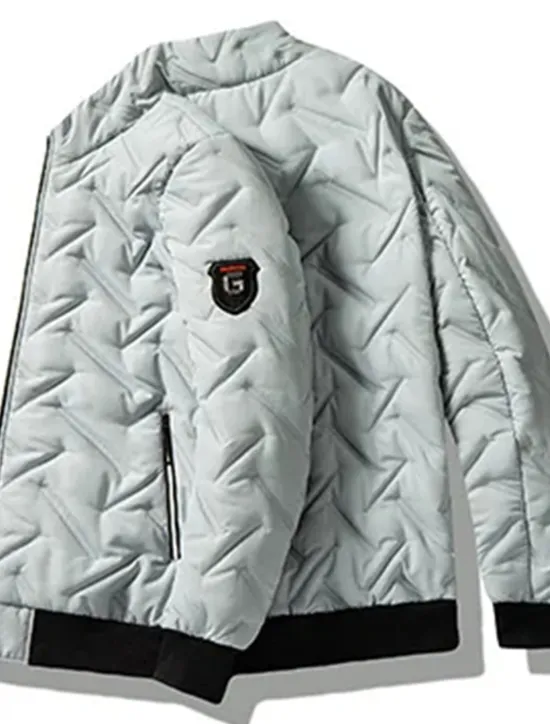Hot OUKU Men's Puffer Jacket Bomber Jacket Quilted Jacket Full Zip Casual Daily Wear Regular Casual Daily Trendy Windproof Warm Fall Winter Stripes and Plaid Black Light Green Royal Blue Gray Puffer Jacket