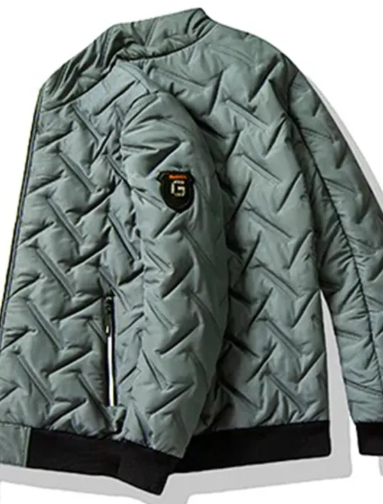 Hot OUKU Men's Puffer Jacket Bomber Jacket Quilted Jacket Full Zip Casual Daily Wear Regular Casual Daily Trendy Windproof Warm Fall Winter Stripes and Plaid Black Light Green Royal Blue Gray Puffer Jacket