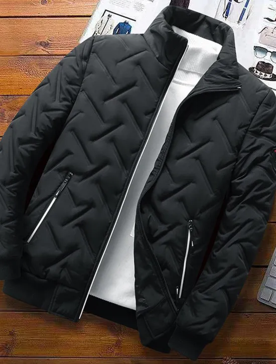 Hot OUKU Men's Puffer Jacket Bomber Jacket Quilted Jacket Full Zip Casual Daily Wear Regular Casual Daily Trendy Windproof Warm Fall Winter Stripes and Plaid Black Light Green Royal Blue Gray Puffer Jacket