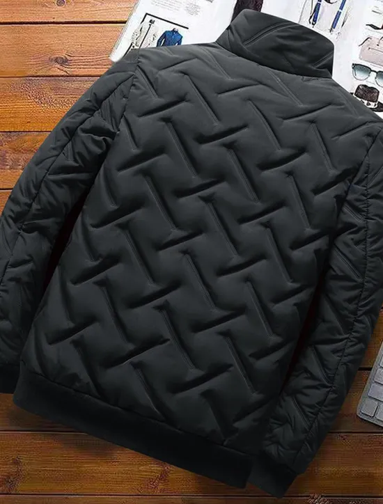 Hot OUKU Men's Puffer Jacket Bomber Jacket Quilted Jacket Full Zip Casual Daily Wear Regular Casual Daily Trendy Windproof Warm Fall Winter Stripes and Plaid Black Light Green Royal Blue Gray Puffer Jacket