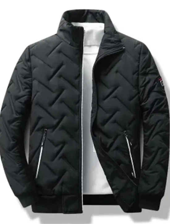 Hot OUKU Men's Puffer Jacket Bomber Jacket Quilted Jacket Full Zip Casual Daily Wear Regular Casual Daily Trendy Windproof Warm Fall Winter Stripes and Plaid Black Light Green Royal Blue Gray Puffer Jacket