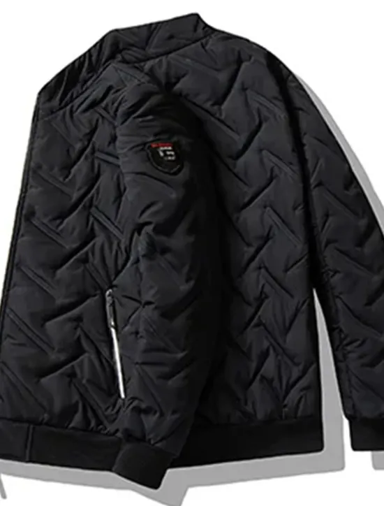 Hot OUKU Men's Puffer Jacket Bomber Jacket Quilted Jacket Full Zip Casual Daily Wear Regular Casual Daily Trendy Windproof Warm Fall Winter Stripes and Plaid Black Light Green Royal Blue Gray Puffer Jacket