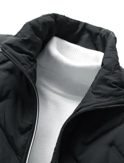 Hot OUKU Men's Puffer Jacket Bomber Jacket Quilted Jacket Full Zip Casual Daily Wear Regular Casual Daily Trendy Windproof Warm Fall Winter Stripes and Plaid Black Light Green Royal Blue Gray Puffer Jacket