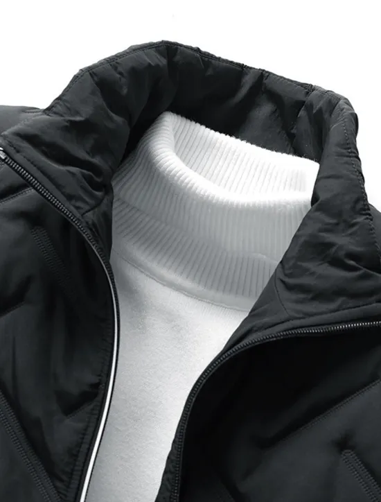 Hot OUKU Men's Puffer Jacket Bomber Jacket Quilted Jacket Full Zip Casual Daily Wear Regular Casual Daily Trendy Windproof Warm Fall Winter Stripes and Plaid Black Light Green Royal Blue Gray Puffer Jacket