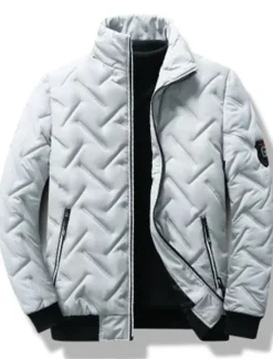 Hot OUKU Men's Puffer Jacket Bomber Jacket Quilted Jacket Full Zip Casual Daily Wear Regular Casual Daily Trendy Windproof Warm Fall Winter Stripes and Plaid Black Light Green Royal Blue Gray Puffer Jacket