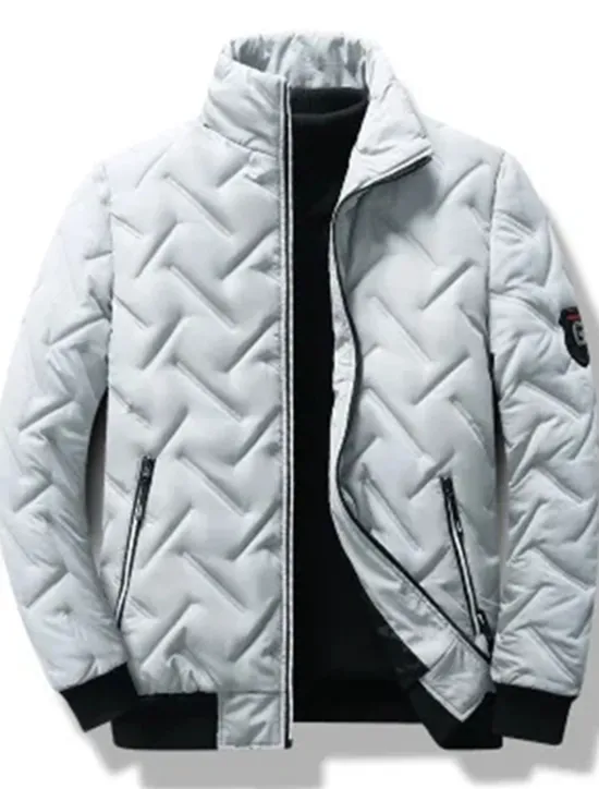 Hot OUKU Men's Puffer Jacket Bomber Jacket Quilted Jacket Full Zip Casual Daily Wear Regular Casual Daily Trendy Windproof Warm Fall Winter Stripes and Plaid Black Light Green Royal Blue Gray Puffer Jacket